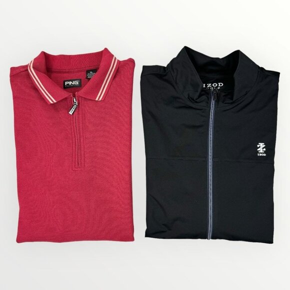 Bundle Izod Golf Stretch Jacket PING 1/4 Zip Polo Sweater Long Sleeve Shirt XL - Picture 1 of 9